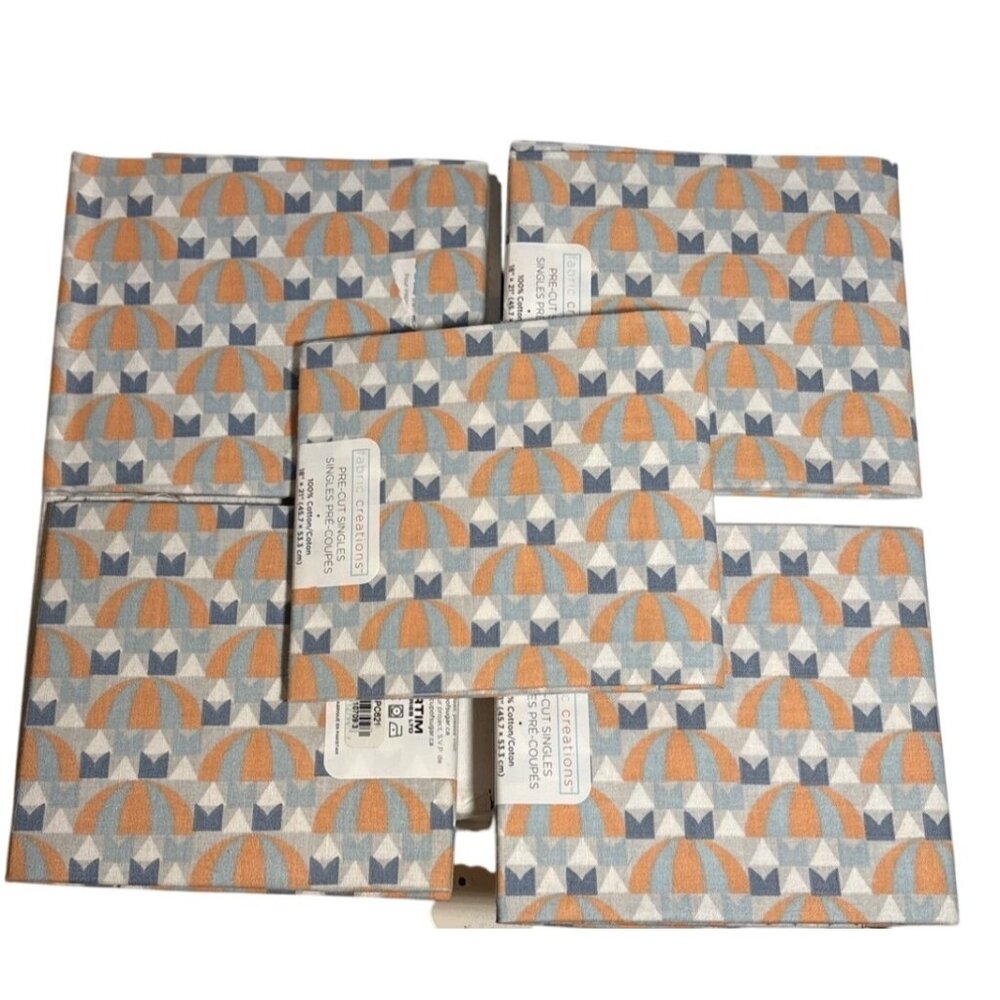 Fat Quarter Lot of 5 Fabric Geometric Blue White Orange 100% Cotton 18" X 21"